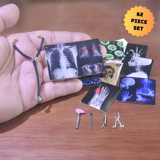 62-Piece 1:6 Scale Miniature Medical Posters & Instruments Set - Ideal for Creative Gifts, Dollhouse Accessories, and Unique Novelty Collectibles for Ages 14+