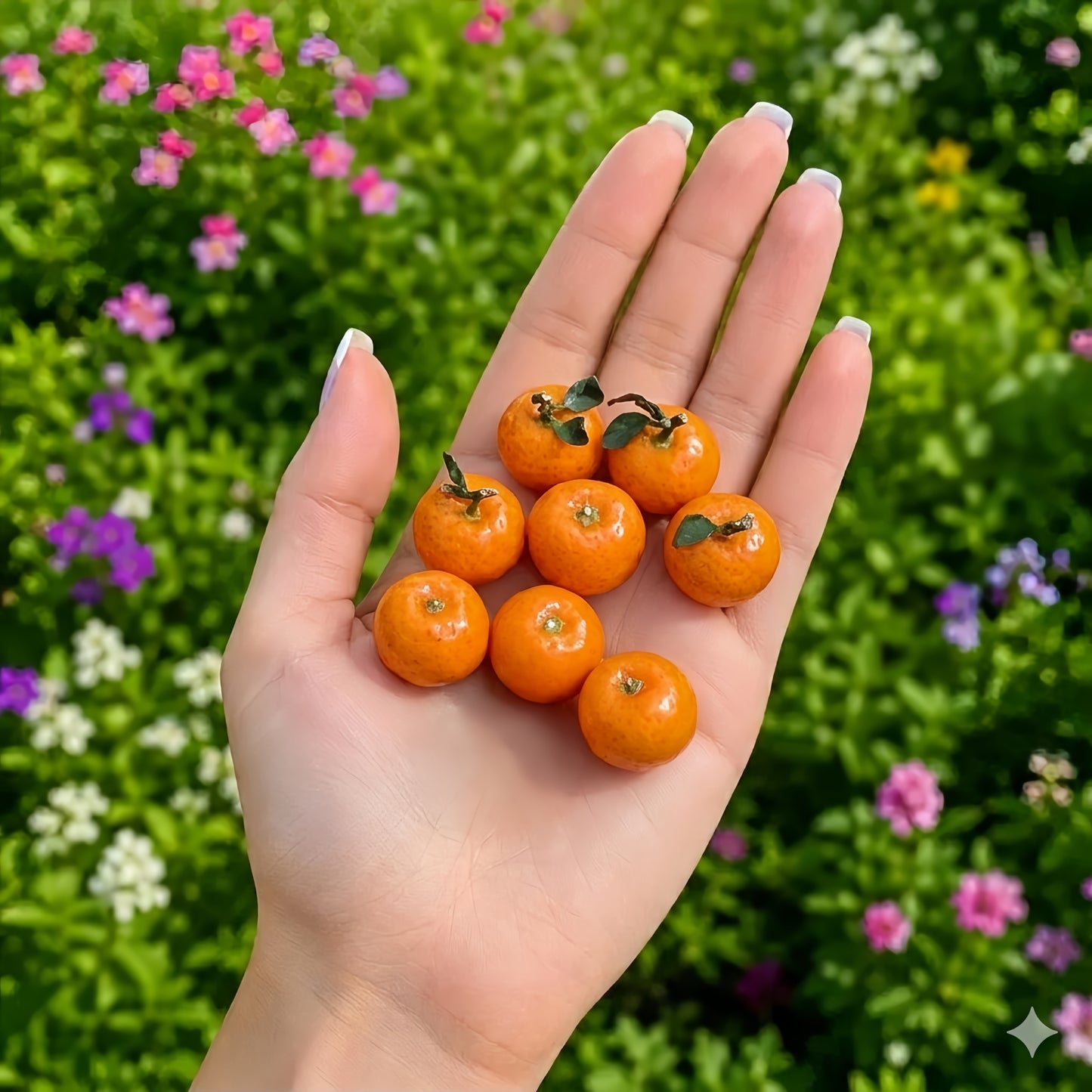 8Pcs Miniature Mandarin Orange Set – Hand-Sculpted 1:6 Scale Dollhouse Tangerines with Leaves, Realistic Tiny Citrus for Blythe & Barbie Dioramas, Lunar New Year Decor, Resin Jewelry & Polymer Clay Food Miniatures