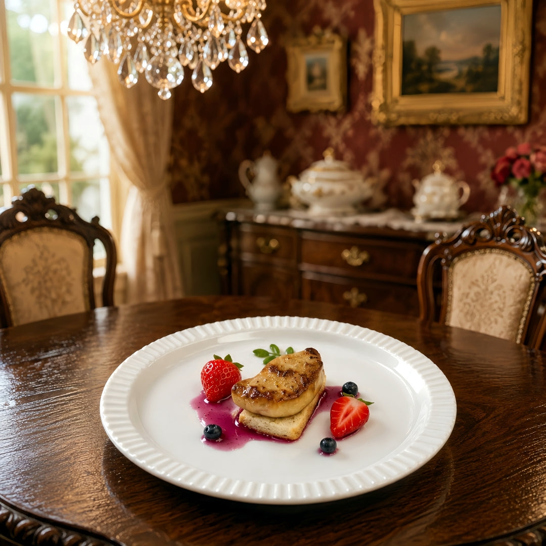 Miniature Seared Foie Gras - Hand-Sculpted 1:6 Scale Fine Dining Plated Dish with Berry Coulis, Strawberry & Blueberry Garnish on Brioche, Realistic Tiny Gourmet Food for Blythe & Barbie Dioramas, Polymer Clay Food
