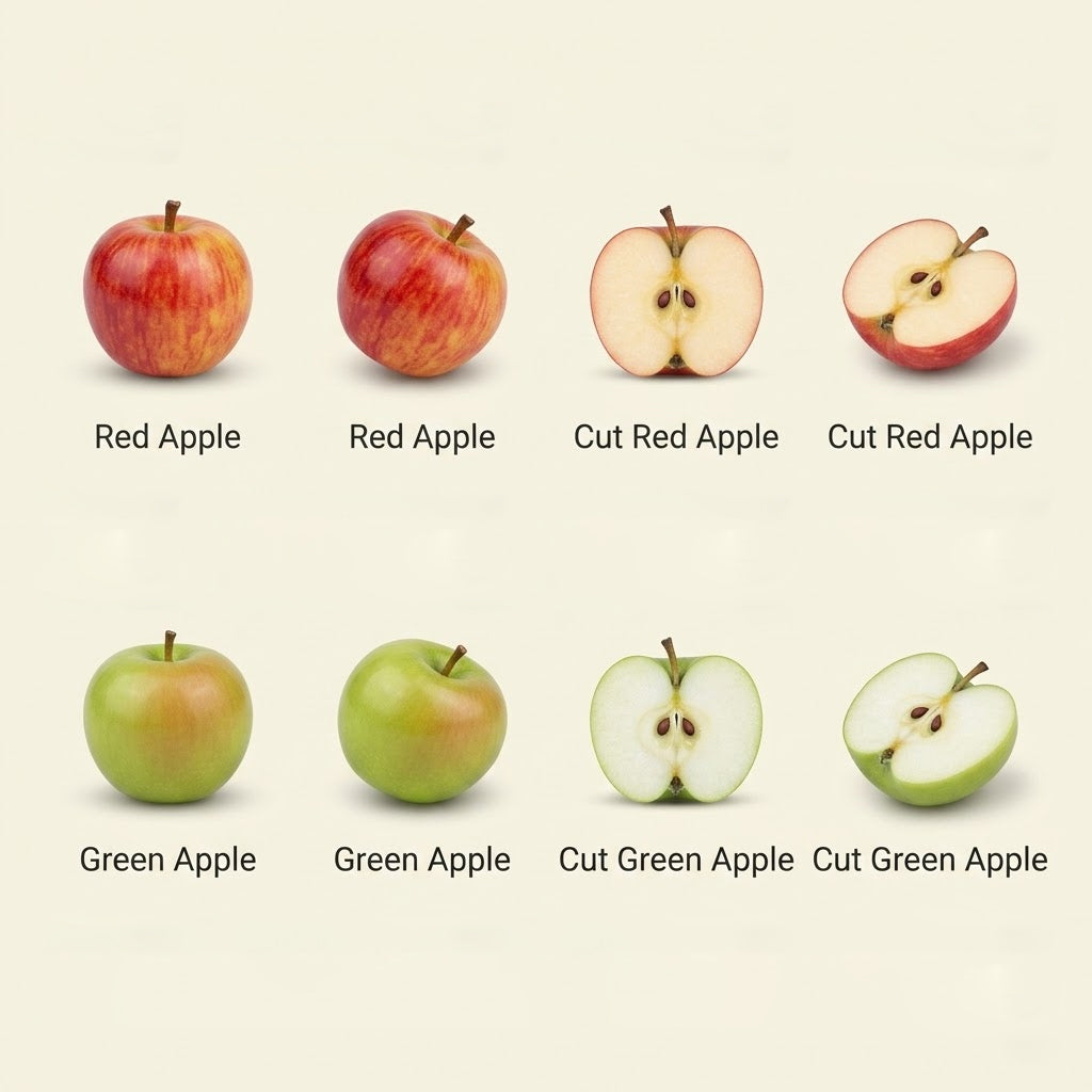 8Pcs Miniature Apple Set – Hand-Sculpted 1:6 Scale Dollhouse Red and Green Apples, Whole and Halved with Seeds, Realistic Tiny Fruit for Blythe & Barbie Dioramas, Resin Jewelry & Polymer Clay Food Miniatures