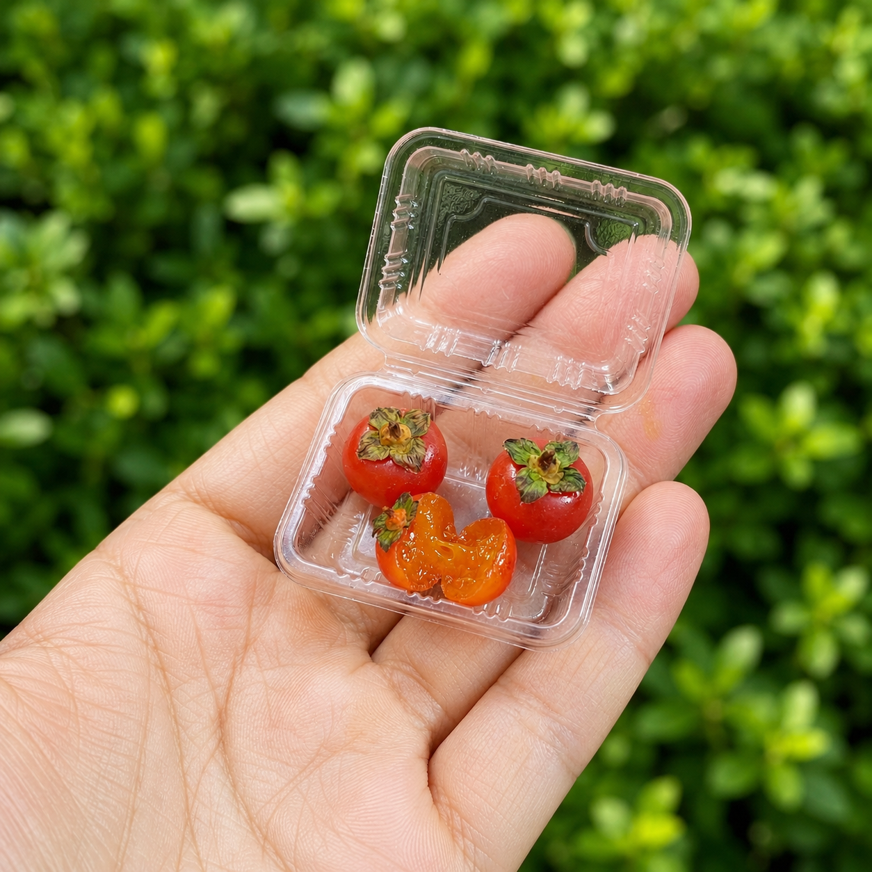 3PCS Miniature Persimmon Set – Hand-Sculpted 1:12 Scale Dollhouse Persimmons with Dried Calyx and Translucent Amber Flesh, Realistic Tiny Asian Fruit for Dioramas, Resin Jewelry & Polymer Clay Food Miniatures