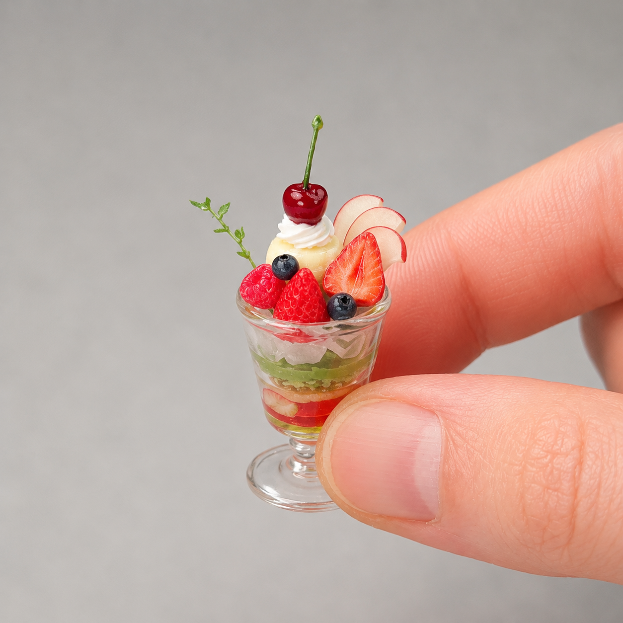 1:6 Scale Miniature Strawberry Berry Summer Café Collection – 9 Styles Dollhouse Strawberry Parfait, Fruit Platter, Mille-Feuille & Caramel Pudding Cup, Handmade Polymer Clay Kawaii Food for Blythe BJD Diorama