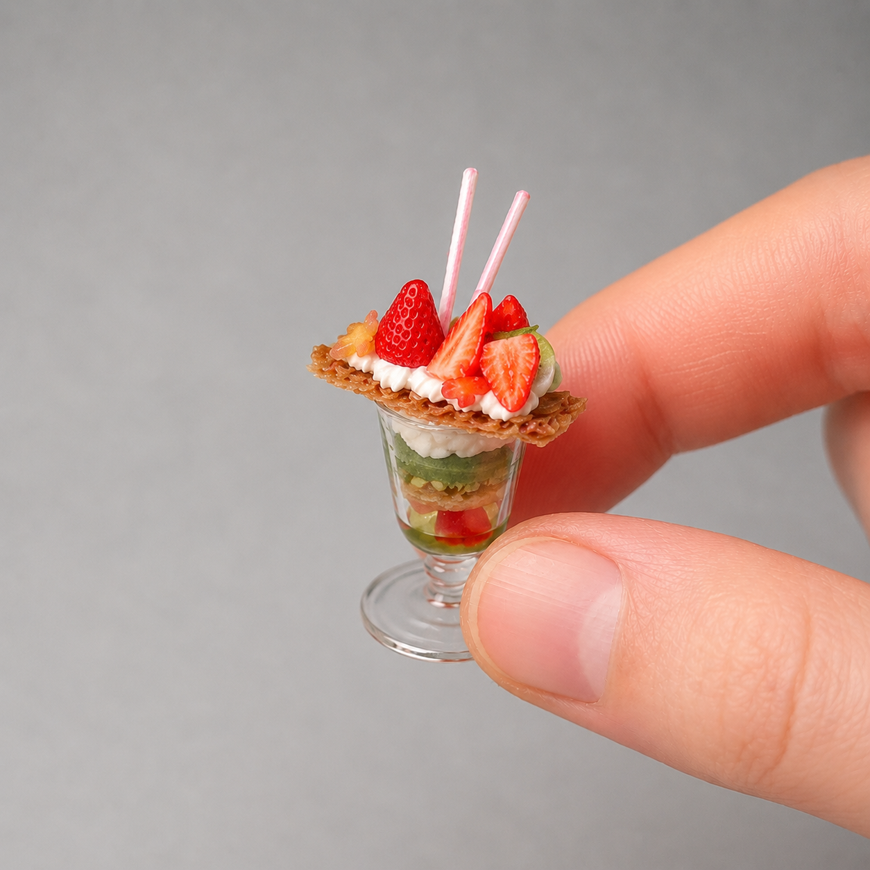 1:6 Scale Miniature Strawberry Berry Summer Café Collection – 9 Styles Dollhouse Strawberry Parfait, Fruit Platter, Mille-Feuille & Caramel Pudding Cup, Handmade Polymer Clay Kawaii Food for Blythe BJD Diorama