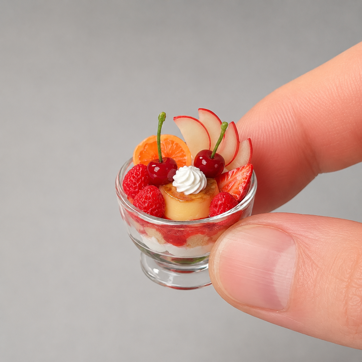 1:6 Scale Miniature Strawberry Berry Summer Café Collection – 9 Styles Dollhouse Strawberry Parfait, Fruit Platter, Mille-Feuille & Caramel Pudding Cup, Handmade Polymer Clay Kawaii Food for Blythe BJD Diorama