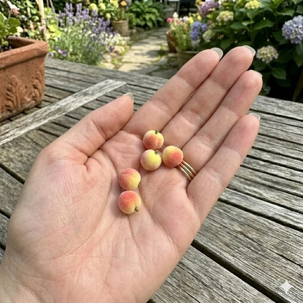 1:6 Scale Miniature Fuzzy Peach Set – Dollhouse Realistic Blush Pink Baby Peach with Stem, Handmade Polymer Clay Fruit Market Food for Blythe BJD Diorama