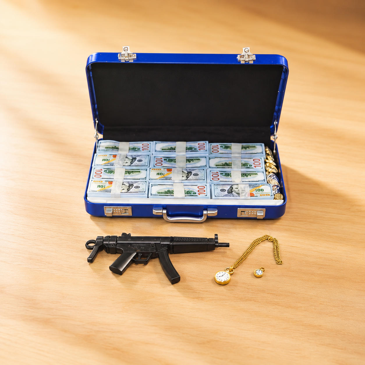 1:6 Scale Miniature Secret Agent Briefcase Set - Blue Tactical Suitcase with Weapons & Cash