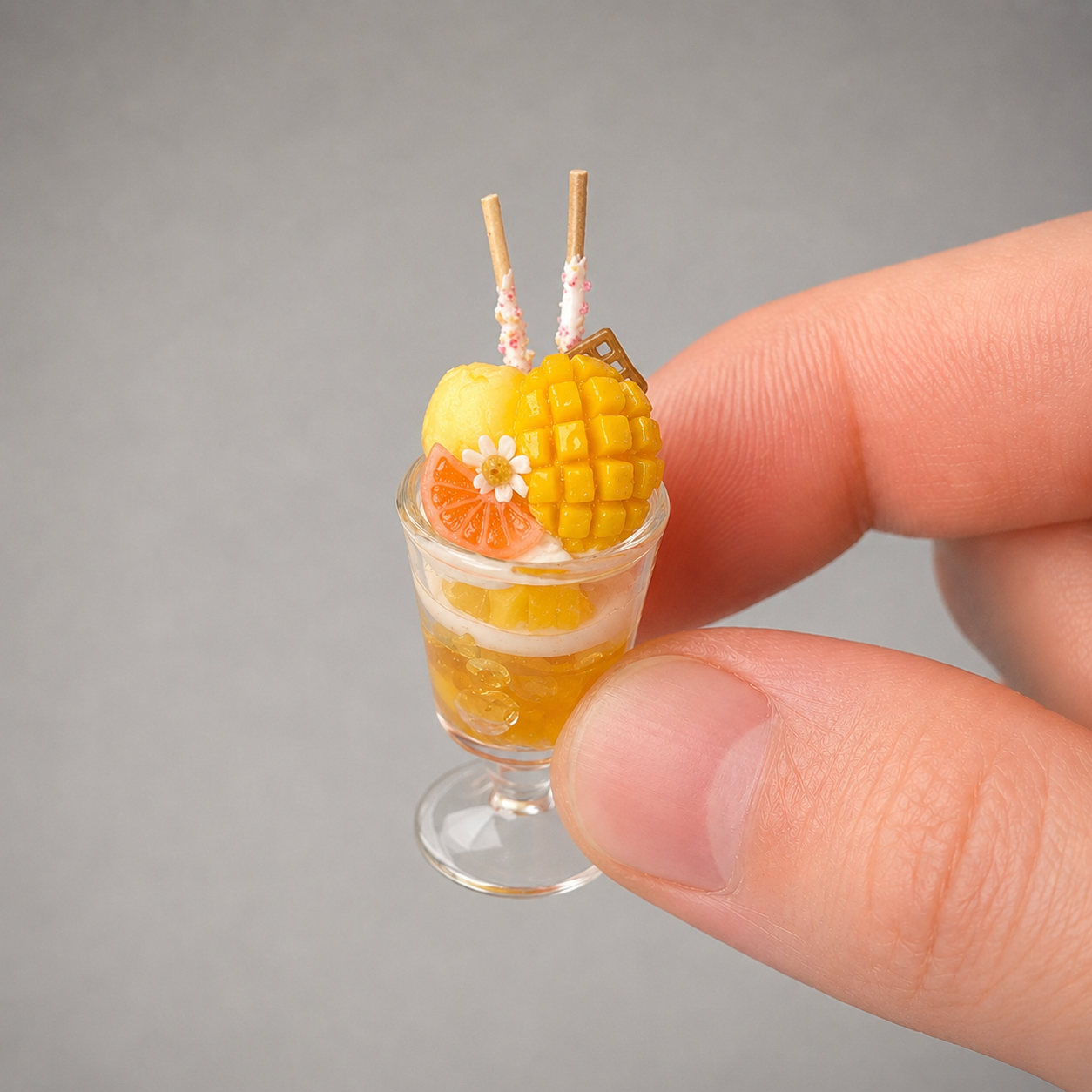 1:6 Scale Miniature Mango & Citrus Summer Café Collection – 6 Styles Dollhouse Tropical Parfait, Orange Jelly Platter, Mango Cupcake & Pineapple Cup, Handmade Polymer Clay Kawaii Food for Blythe BJD Diorama