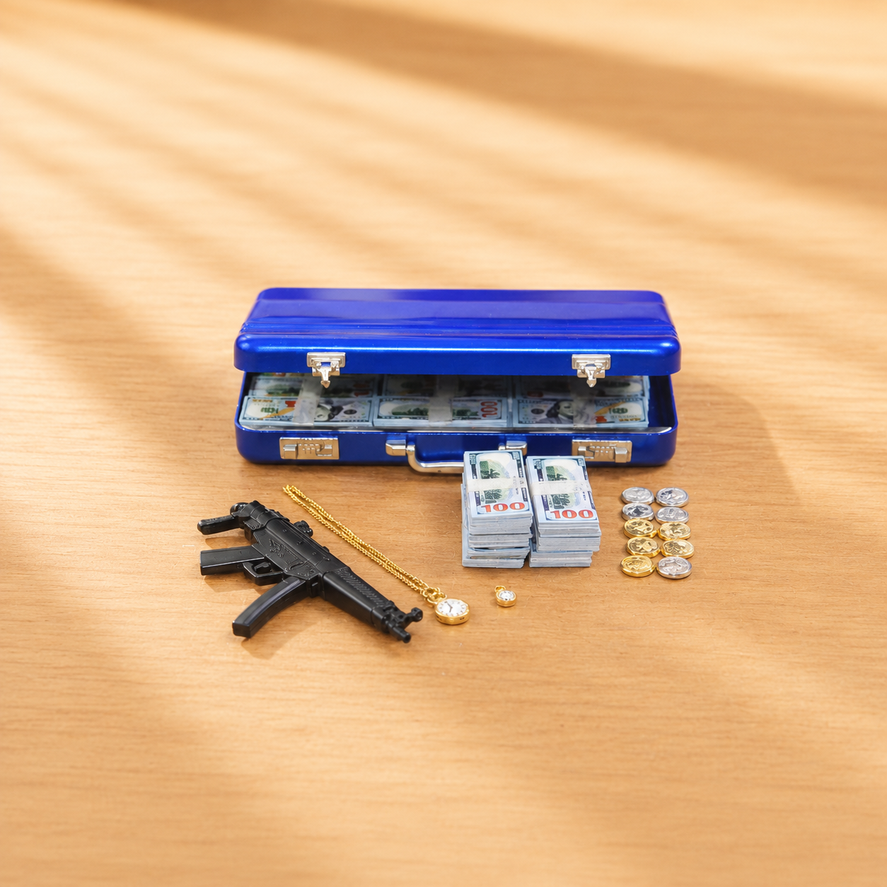 1:6 Scale Miniature Secret Agent Briefcase Set - Blue Tactical Suitcase with Weapons & Cash