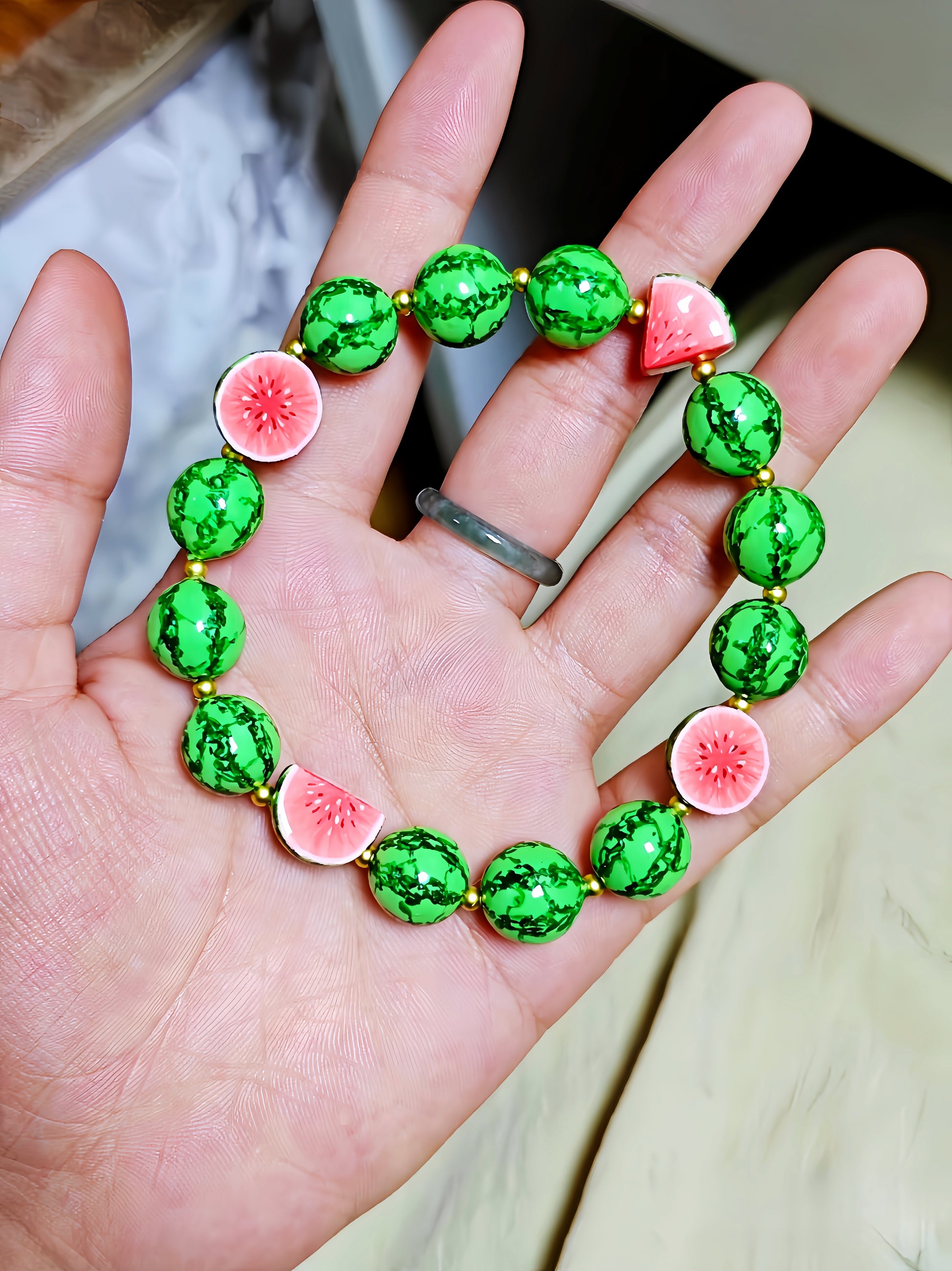 realistic watermelon fruit bracelet handmade polymer clay fdmini
