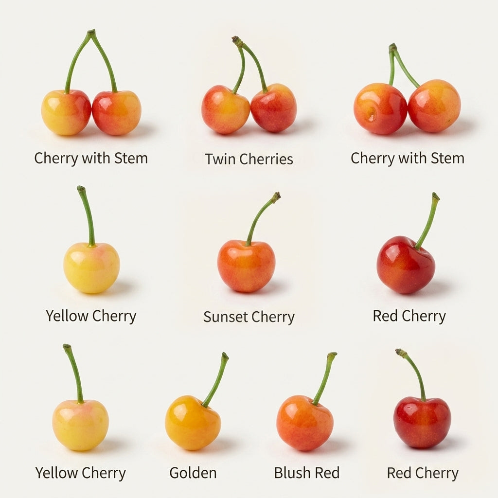 13Pcs Miniature Rainier Cherries – Hand-Sculpted 1:12 Scale Dollhouse Cherries with Yellow-to-Red Gradient and Real Green Stems, Realistic Tiny Fruit for Dioramas, Resin Jewelry & Polymer Clay Food Miniatures