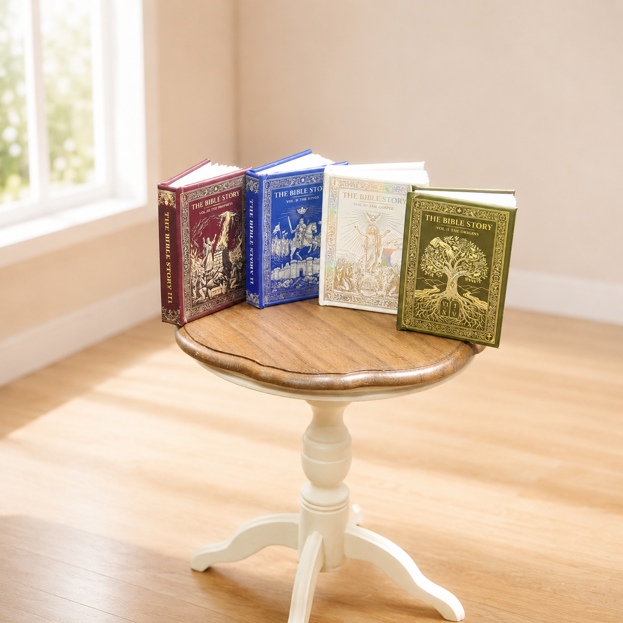 Miniature Bible Story Books - Set of 4 Hand-Finished 1:6 Scale Dollhouse Books with Gold-Embossed Covers & Real Full-Color Illustrated Pages, Readable Tiny Books for Blythe & Barbie Dioramas, Collectible Miniatures