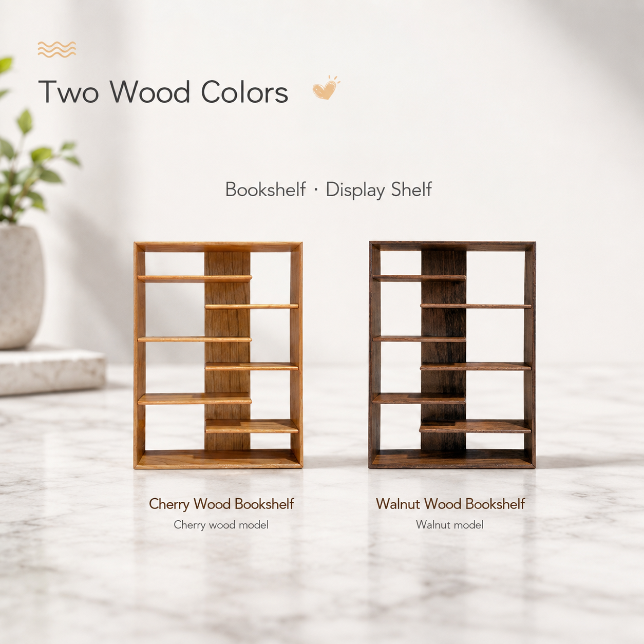 FDMINI Mini Wooden Bookshelf – 2 Wood Finishes Miniature Display Shelf & Shelving Unit for 1:12 Scale Dollhouse, Roombox & DIY Scenes