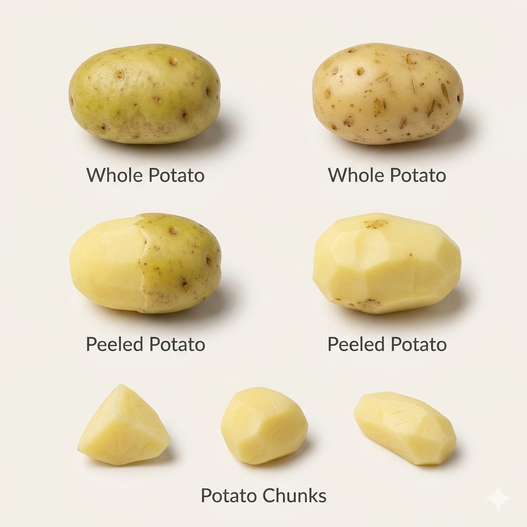 7Pcs Miniature Potato Set – Hand-Sculpted 1:6 Scale Dollhouse Potatoes with Skin-On, Peeled and Cut Pieces, Realistic Tiny Vegetables for Blythe & Barbie Kitchen Dioramas & Polymer Clay Food Miniatures