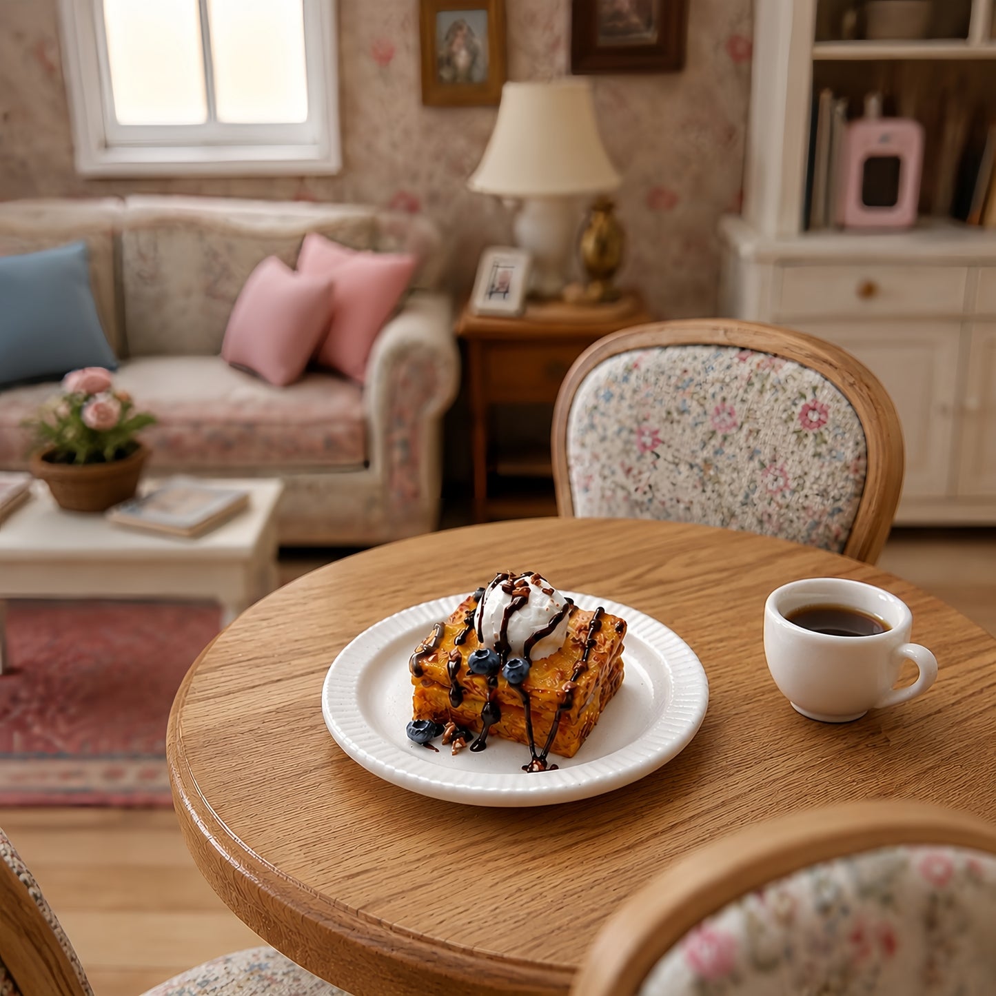 Miniature Honey Toast - Hand-Sculpted 1:6 Scale Shibuya Toast Dessert with Ice Cream Scoop, Chocolate Drizzle & Blueberries, Realistic Tiny Café Food for Blythe & Barbie Dioramas, Polymer Clay Food