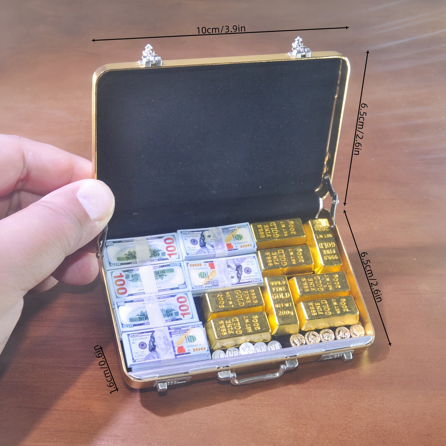 handmade clay miniature gold briefcase money set 1:6 scale fdmini