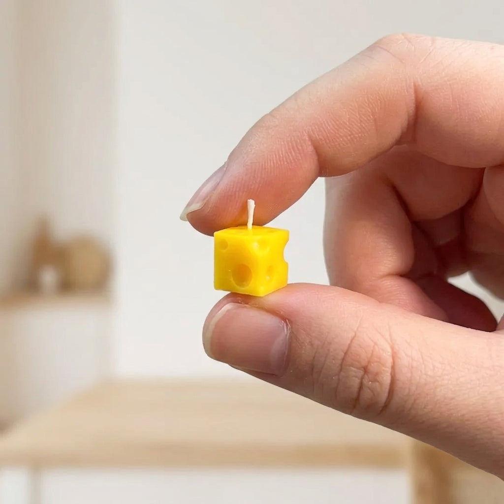 FDMINI Mini Cheese Candles – Set of 4 Handmade Miniature Swiss Cheese Candles for 1/6 1/8 1/12 Scale Dollhouse, BJD & Blythe Doll Scenes