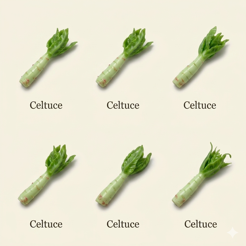 6Pcs Miniature Celtuce Set – Hand-Sculpted 1:6 Scale Chinese Stem Lettuce, Realistic Tiny Asian Vegetable for Blythe & Barbie Dollhouse Kitchens, Wet-Market & Stir-Fry Dioramas, Resin Jewelry & Polymer Clay Food