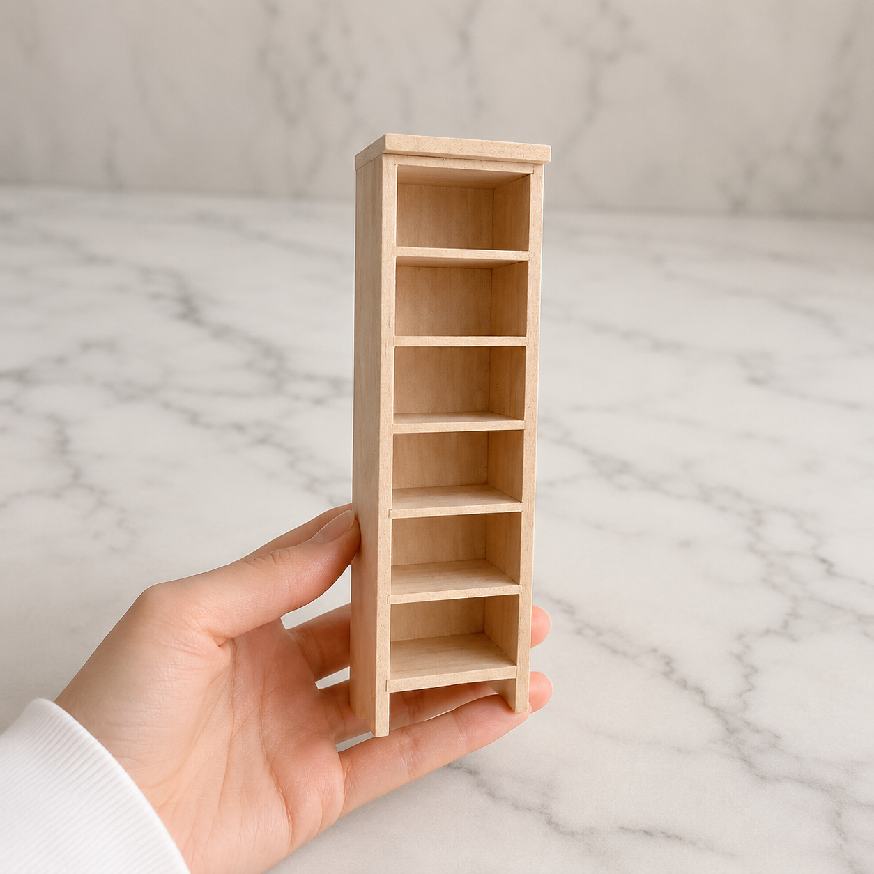FDMINI Mini DIY Unfinished Wood Bookshelves – Paintable Miniature Bookcase, Corner Shelf & Hutch for 1:12 Scale Dollhouse, OB11 & BJD (7 Styles)