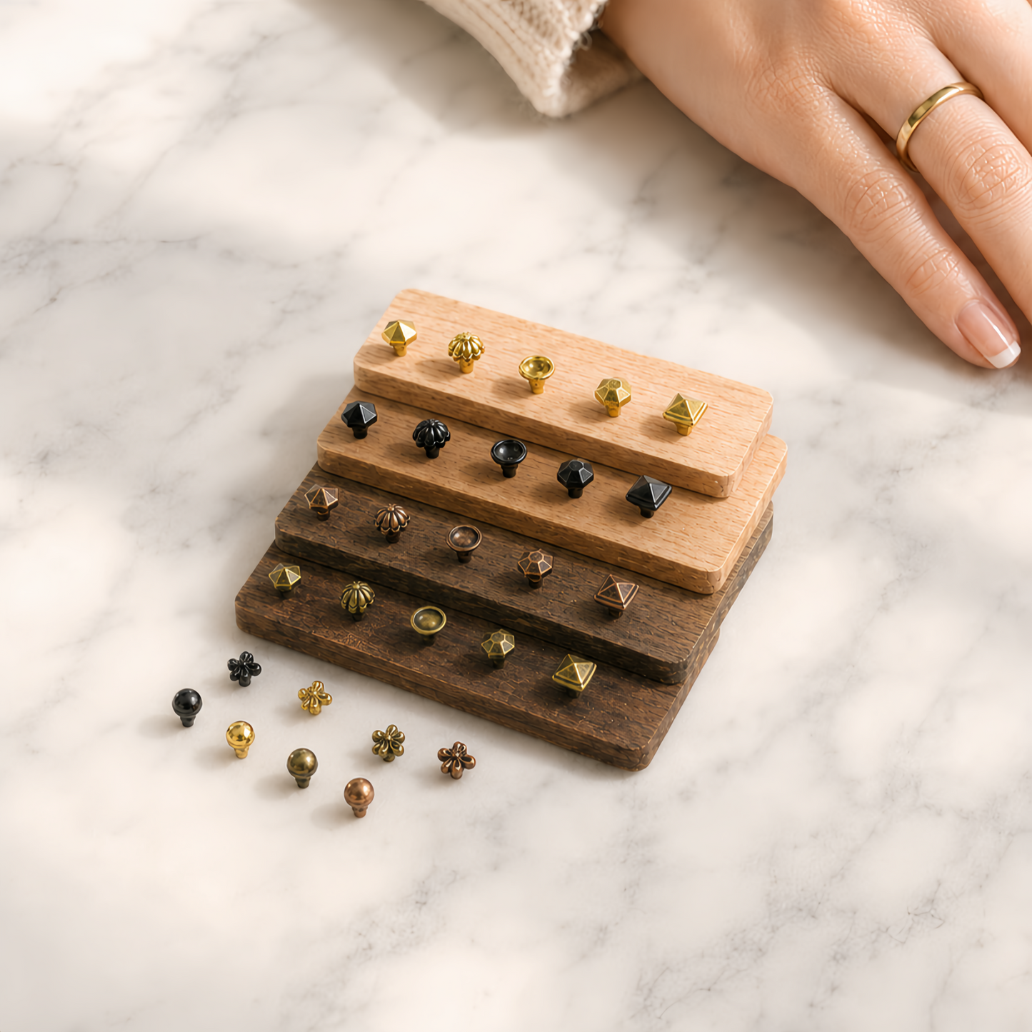 FDMINI Mini Cabinet Knob Set – 7 Styles Miniature Dollhouse Drawer Handles for 1:6 & 1:12 Furniture DIY (Black / Gold / Bronze / Copper, or Full 28-pc Set)