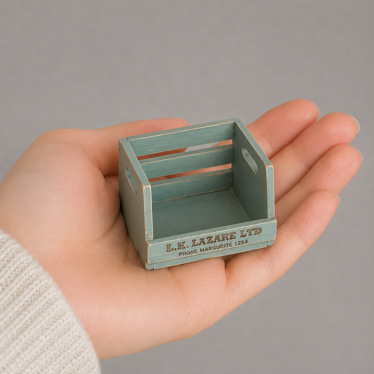 FDMINI Mini Vintage Wooden Storage Set – 4-Piece Handmade Miniature Shelf, Crate & Divided Box in Antique Blue for 1:6 1:8 Scale Dollhouse, BJD & Blythe
