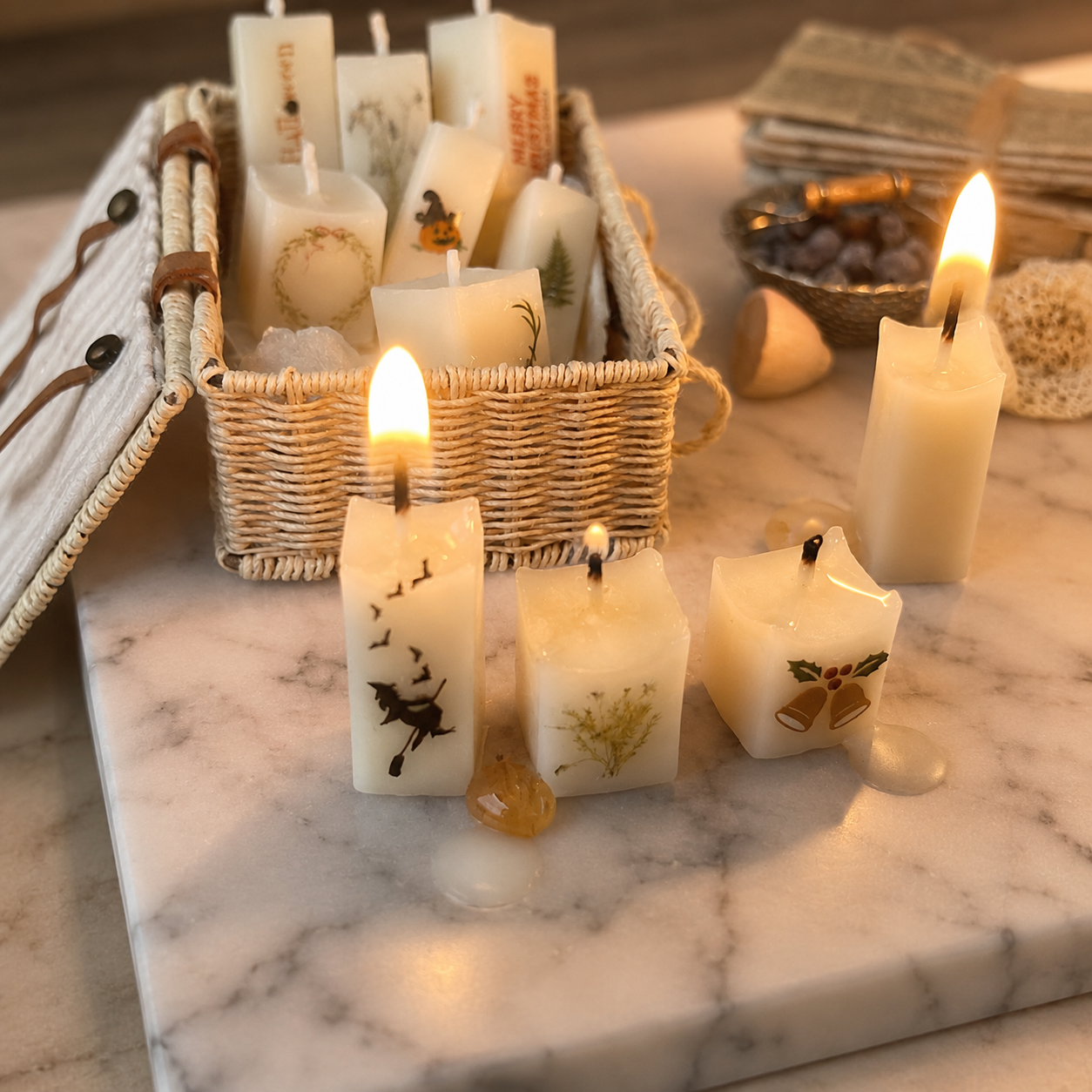 FDMINI Mini Halloween Candles – Set of 6 Real Burnable Spooky Candles for 1:6 1:8 1:12 Scale Dollhouse, BJD & Blythe Scenes