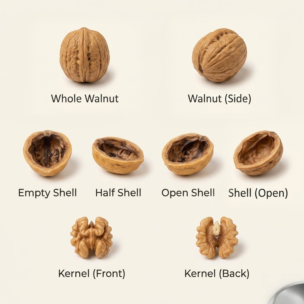 8Pcs Miniature Walnut Set – Hand-Sculpted 1:6 Scale Dollhouse Walnuts with Shell, Half-Cracked and Loose Nutmeat, Realistic Tiny Nuts for Dioramas, Resin Jewelry & Polymer Clay Food Miniatures