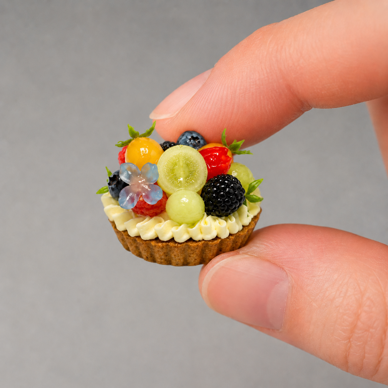 1:6 Scale Miniature Blue Jelly Dessert Set – Dollhouse Mixed Berry Fruit Tart, Cat Cookie Parfait & Blue Ocean Ice Cream Plate, Handmade Polymer Clay Café Food for Blythe BJD Diorama