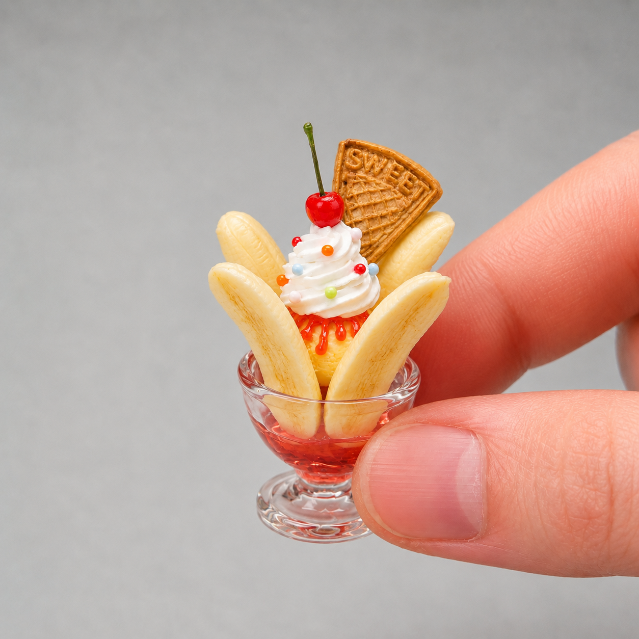 1:6 Scale Miniature Japanese Sundae Cup Set – Dollhouse Taiyaki Ice Cream & Banana Split Parfait, Handmade Polymer Clay Café Food for Blythe BJD Diorama