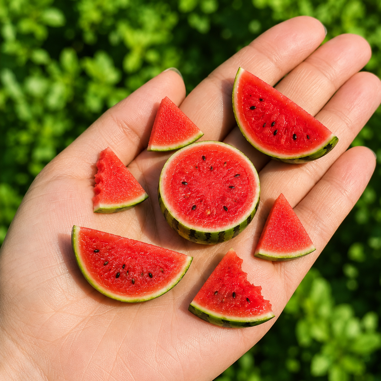 7Pcs Miniature Watermelon Set – Hand-Sculpted 1:6 Scale Watermelon, Whole/Halved/Sliced/Bitten, Realistic Summer Fruit for Blythe & Barbie Dioramas, Resin Jewelry & Polymer Clay Miniatures