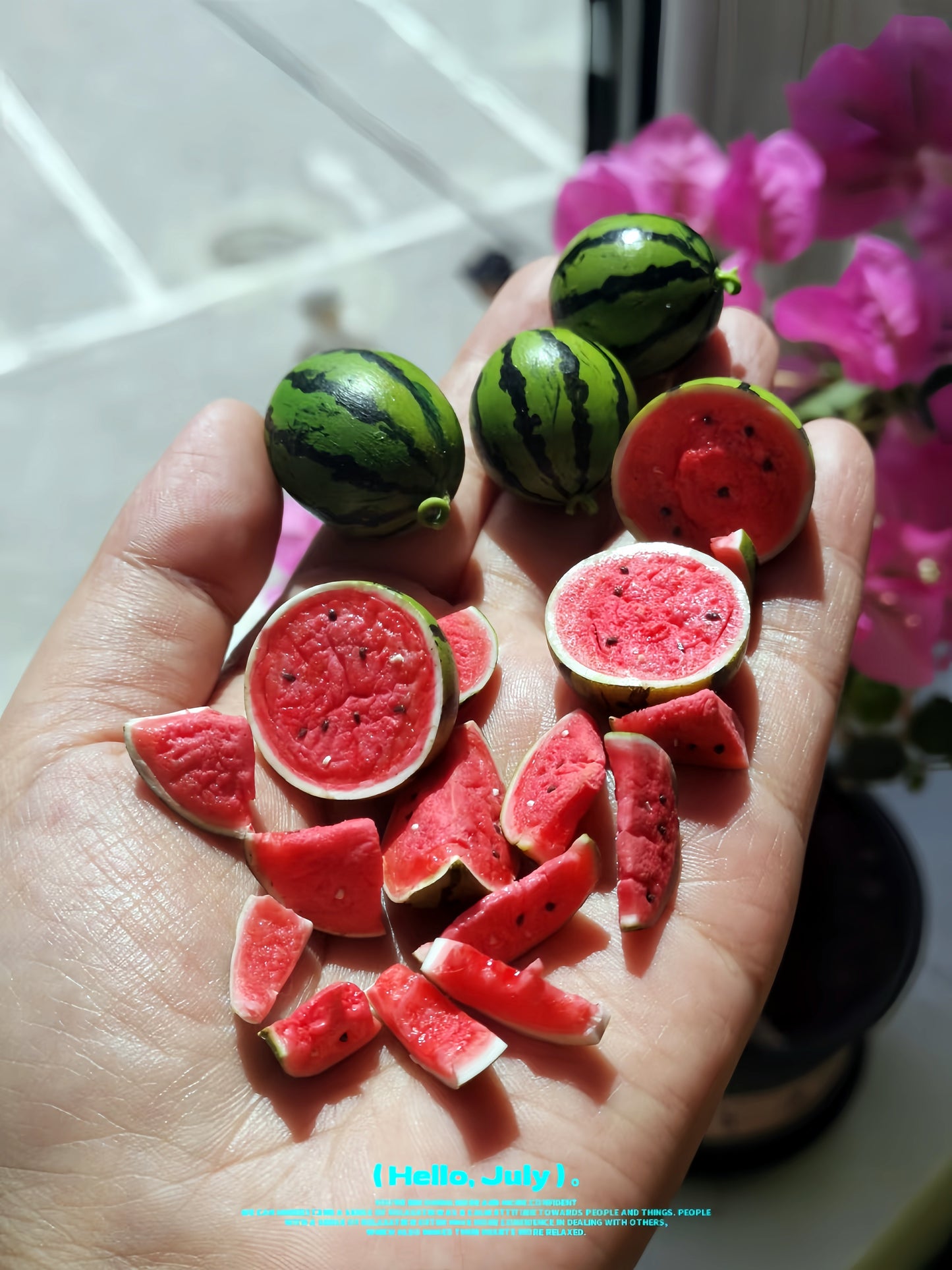 7Pcs Miniature Watermelon Set – Hand-Sculpted 1:6 Scale Watermelon, Whole/Halved/Sliced/Bitten, Realistic Summer Fruit for Blythe & Barbie Dioramas, Resin Jewelry & Polymer Clay Miniatures
