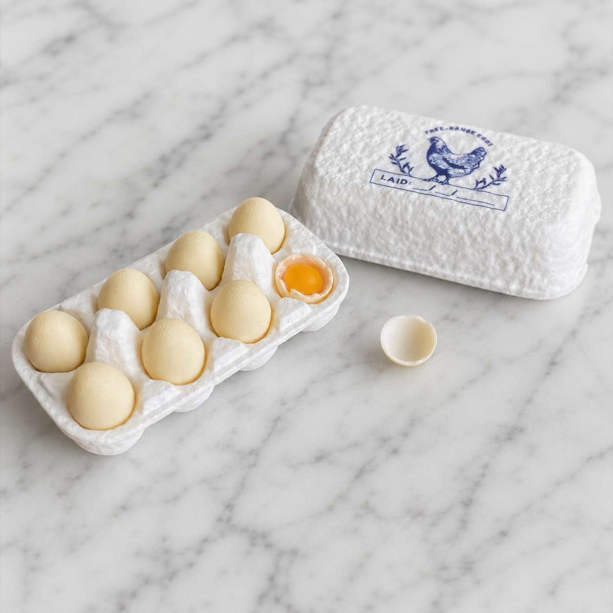 FDMINI Mini Egg Carton with Realistic Eggs – Miniature Farmhouse Egg Box Food Prop for 1/6 1/8 Scale Dollhouse & BJD Kitchen Scenes