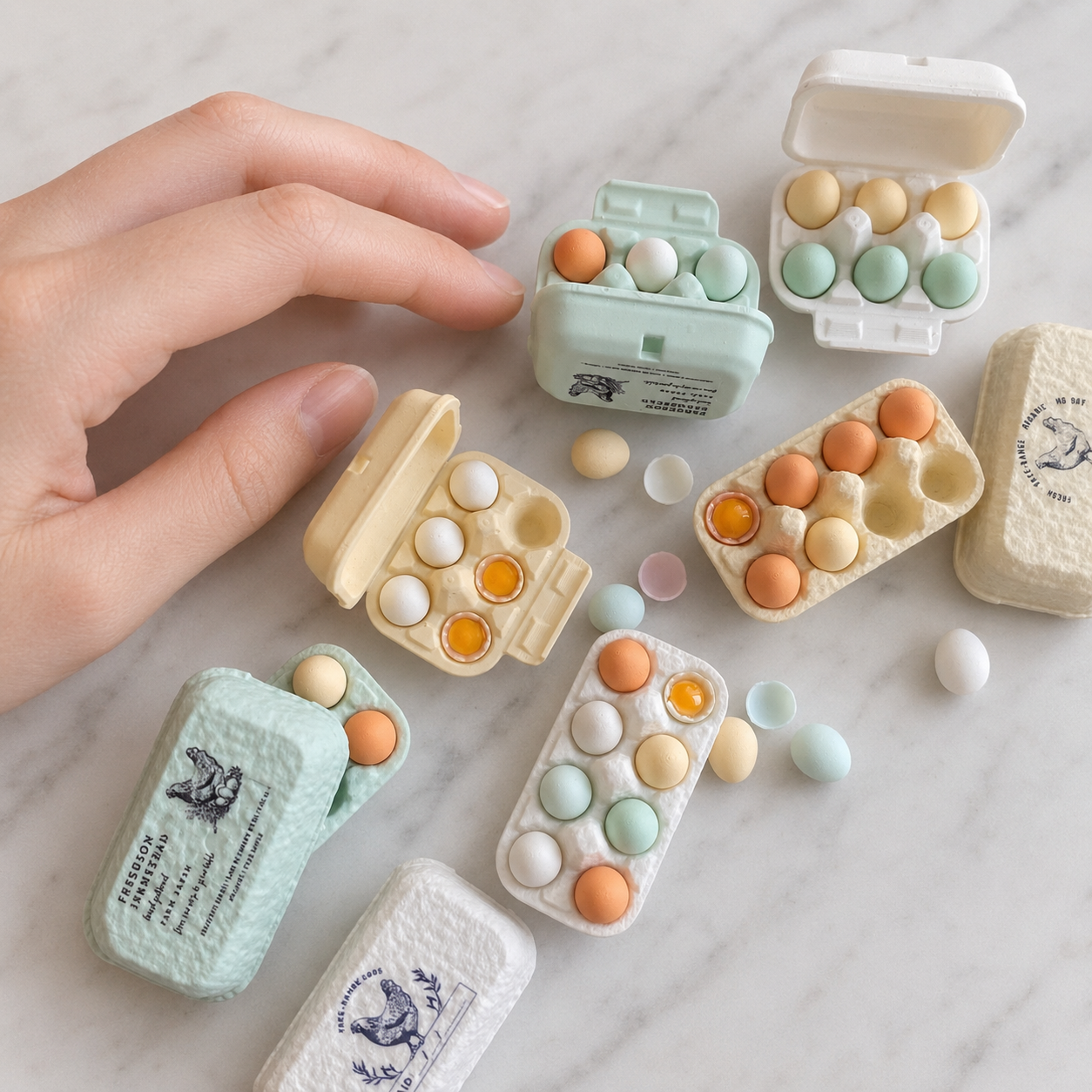 FDMINI Mini Egg Carton with Realistic Eggs – Miniature Farmhouse Egg Box Food Prop for 1/6 1/8 Scale Dollhouse & BJD Kitchen Scenes