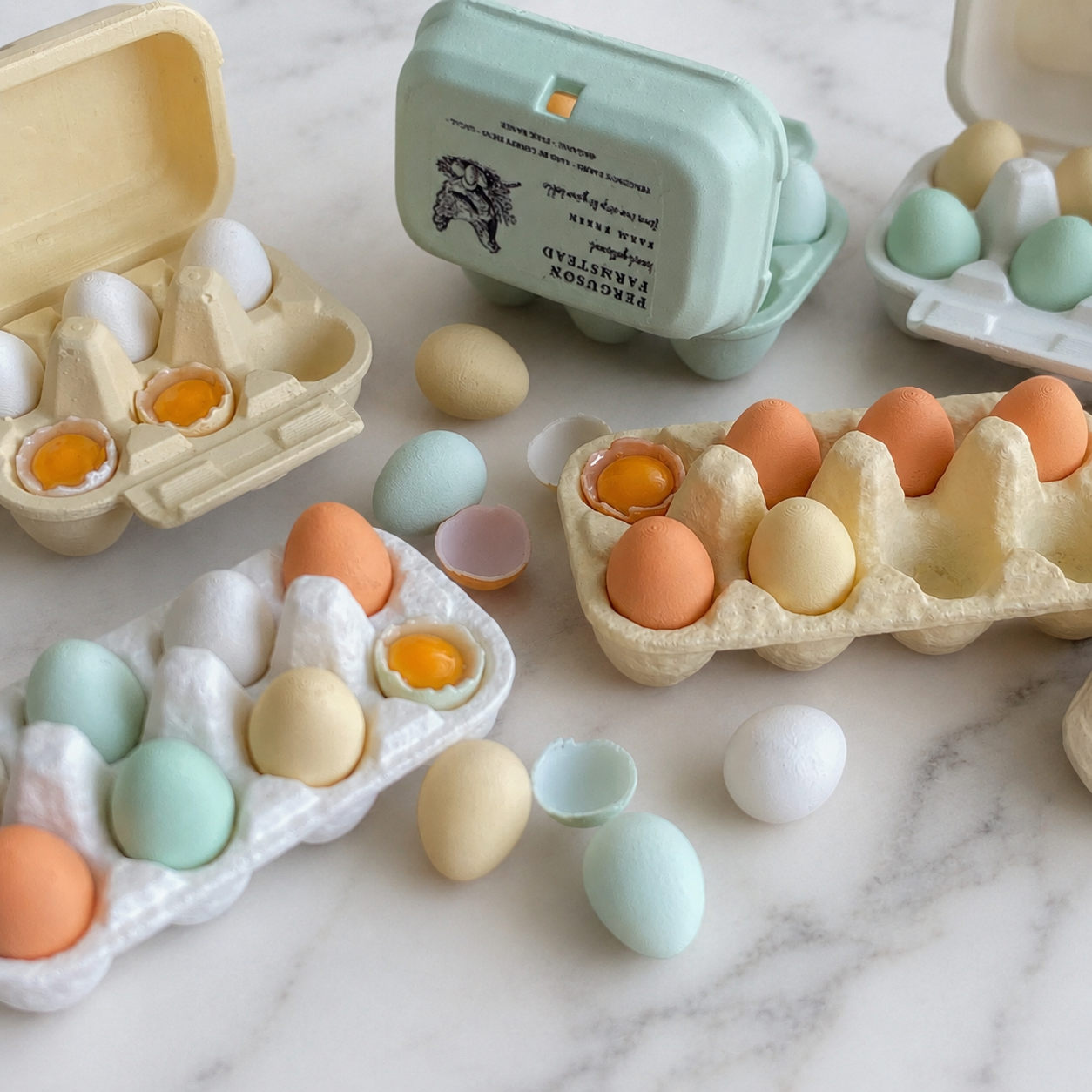 FDMINI Mini Egg Carton with Realistic Eggs – Miniature Farmhouse Egg Box Food Prop for 1/6 1/8 Scale Dollhouse & BJD Kitchen Scenes