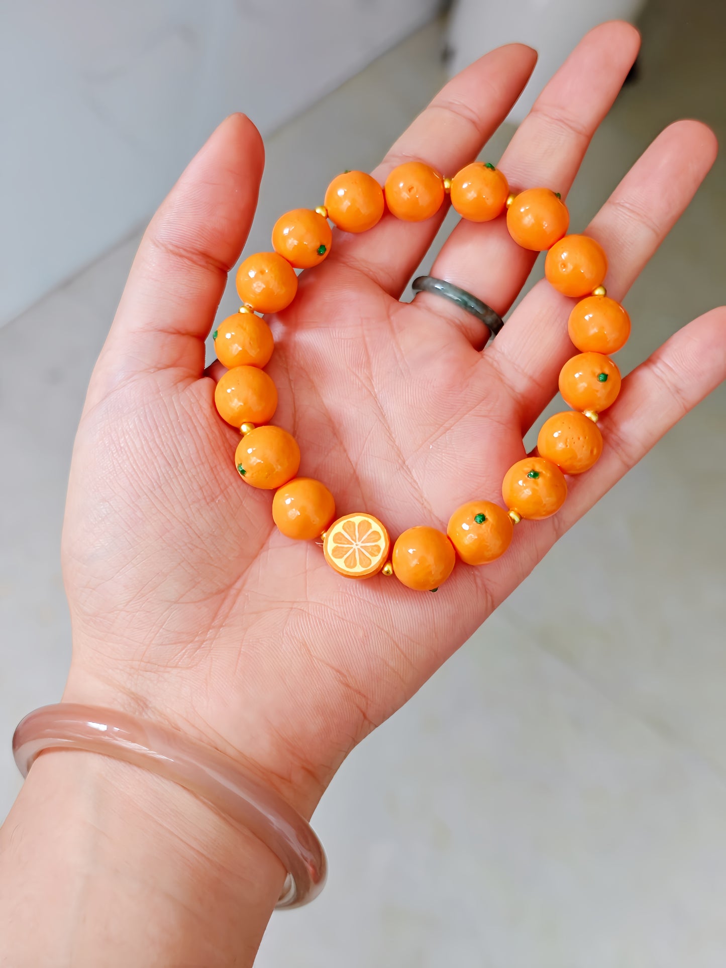 handmade polymer clay orange charm bracelet fdmini
