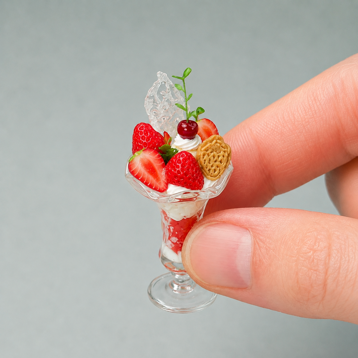 1:6 Scale Miniature Strawberry Berry Summer Café Collection – 9 Styles Dollhouse Strawberry Parfait, Fruit Platter, Mille-Feuille & Caramel Pudding Cup, Handmade Polymer Clay Kawaii Food for Blythe BJD Diorama