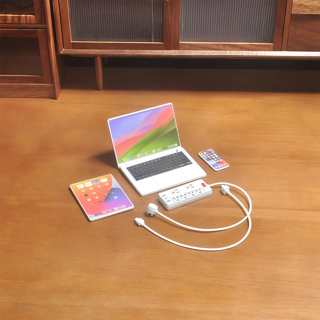 1:6 Scale Miniature Modern Tech Set - Dollhouse Laptop, Tablet, Smartphone & Power Strip - Realistic Office Accessories (White Edition)