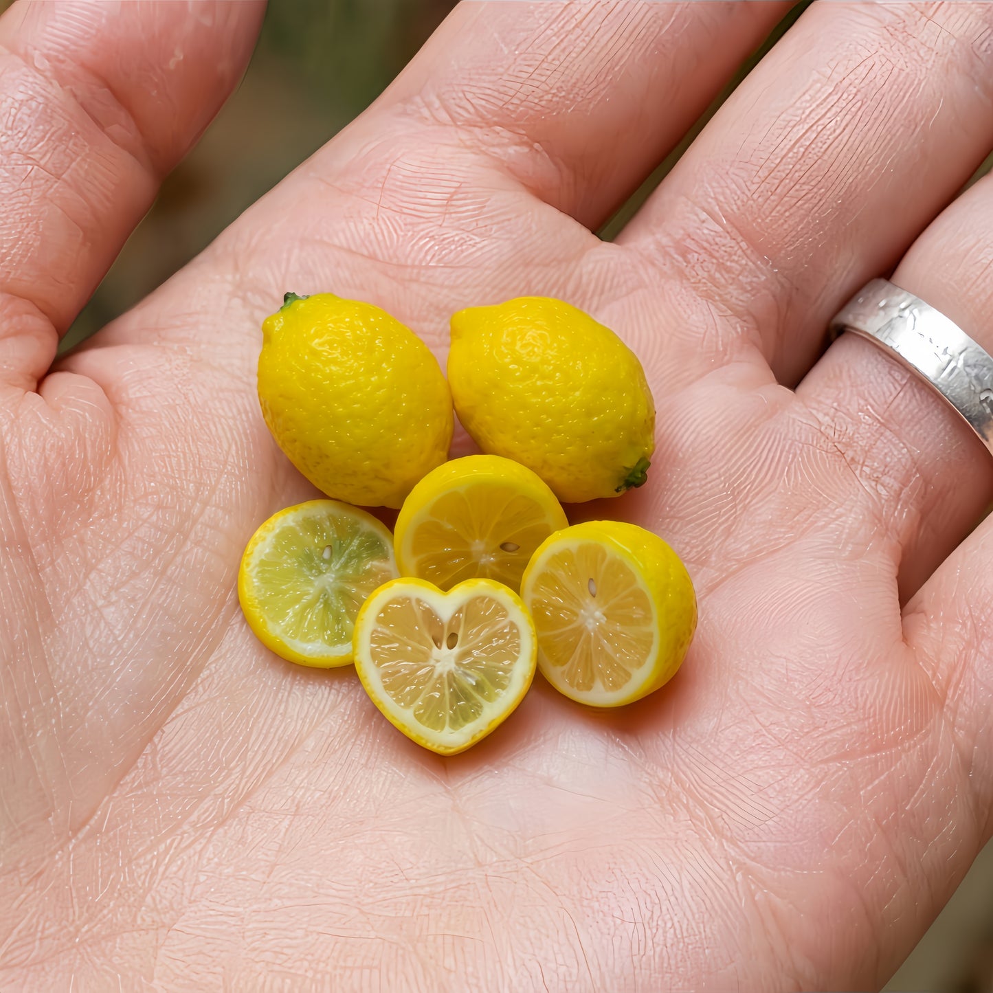 6Pcs Miniature Lemons Set – Realistic 1:12 Scale Dollhouse Lemons with Heart-Shaped Slice, Tiny Fake Fruit for Dioramas, Polymer Clay Food Miniatures