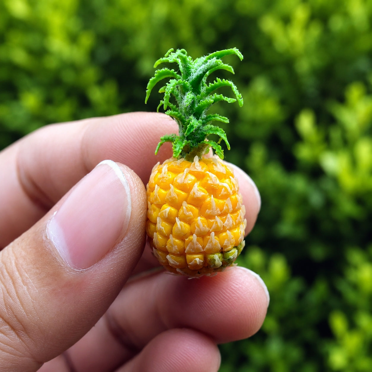 Miniature Pineapple - Hand-Sculpted 1:6 Scale Whole Pineapple with Textured Rind & Spiky Crown, Realistic Tropical Dollhouse Fruit for Blythe & Barbie Dioramas, Resin Jewelry & Polymer Clay Food