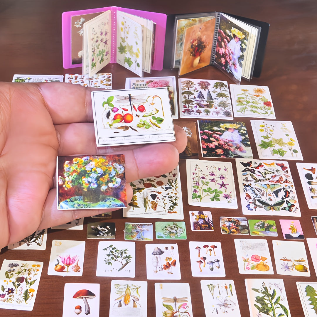 48-Piece Miniature Dollhouse Plant Posters & Flower Art Postcards with 2 Sets of A4 Office File Folder Miniature Scenes - Ideal for Creative Gifts and Unique Novelty Collectibles for Ages 14+