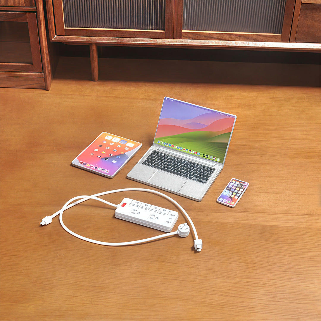 1:6 Scale Miniature Modern Tech Set - Dollhouse Laptop, Tablet, Smartphone & Power Strip - Realistic Office Accessories (Silvery Edition)