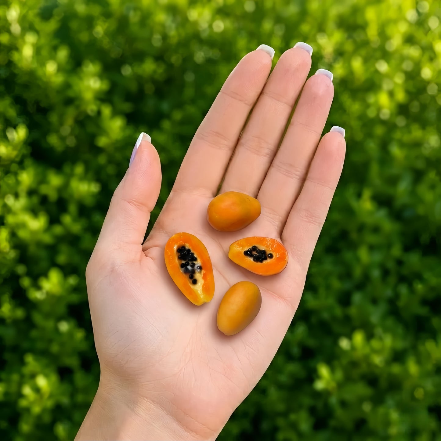 4Pcs Miniature Papaya Set – Hand-Sculpted 1:6 Scale Tropical Fruit, Whole and Halved with Cross-Section Seeds, Realistic Tiny Asian Food for Blythe & Barbie Dioramas, Resin Jewelry & Polymer Clay Fruit