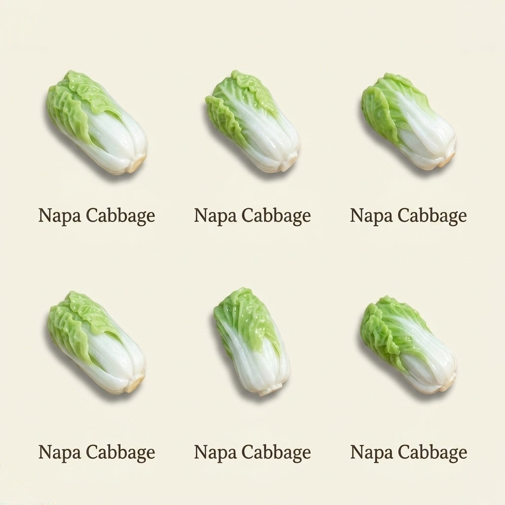 6Pcs Miniature Napa Cabbage Set – Hand-Sculpted 1:6 Scale Dollhouse Chinese Cabbage with Layered Green-White Leaves, Realistic Tiny Asian Vegetable for Blythe & Barbie Dioramas, Resin Jewelry & Polymer Clay Food Miniatures