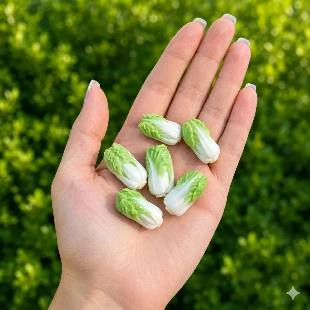 6Pcs Miniature Napa Cabbage Set – Hand-Sculpted 1:6 Scale Dollhouse Chinese Cabbage with Layered Green-White Leaves, Realistic Tiny Asian Vegetable for Blythe & Barbie Dioramas, Resin Jewelry & Polymer Clay Food Miniatures