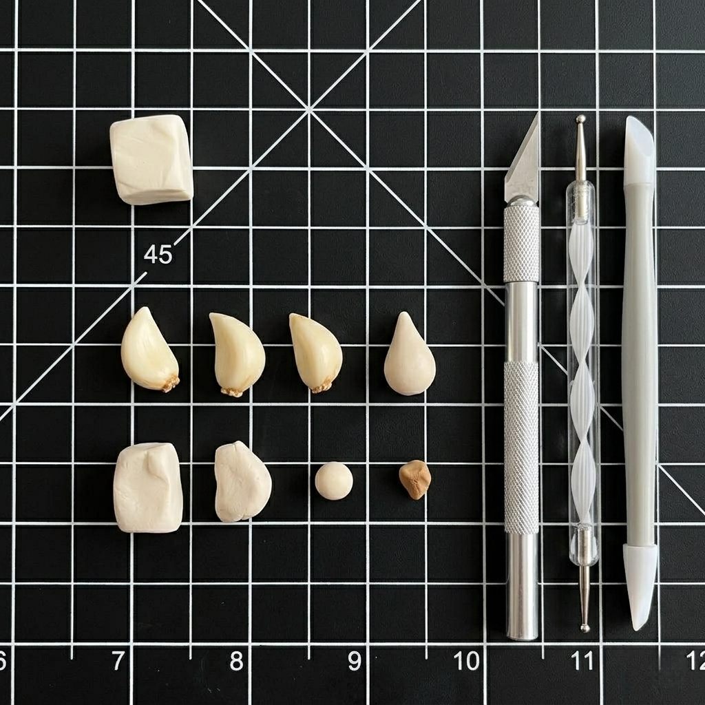 16Pcs Miniature Garlic Cloves Set – Hand-Sculpted 1:6 Scale Dollhouse Peeled Garlic with Glossy Skin and Root Ends, Realistic Tiny Aromatics for Blythe & Barbie Kitchen Dioramas, Resin Jewelry & Polymer Clay Food Miniatures