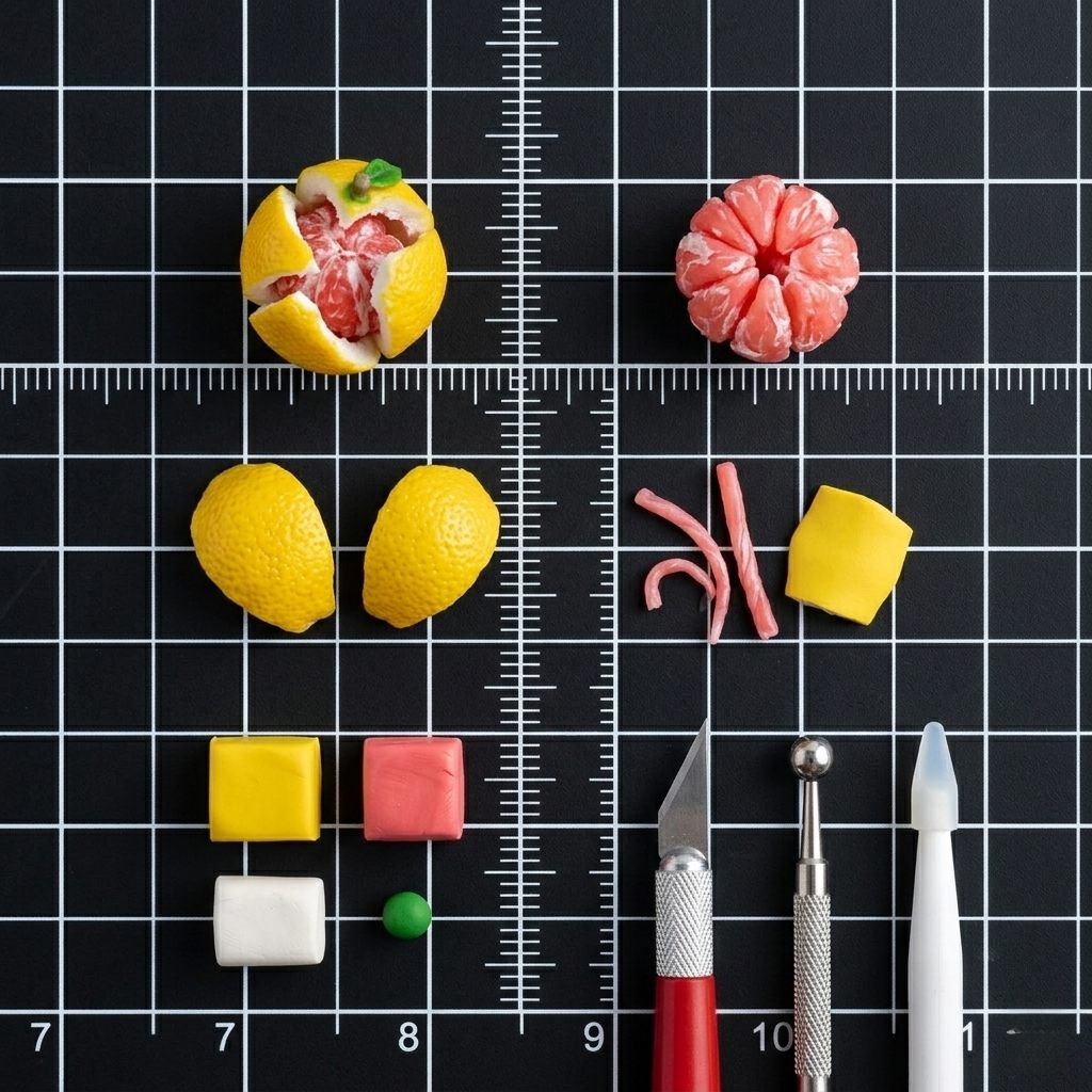 3Pcs Miniature Pomelo Set – Hand-Sculpted 1:6 Scale Dollhouse Red Pomelo, Opened Peel, Empty Shell and Pink Flesh Ball, Realistic Tiny Citrus for Blythe & Barbie Dioramas, Mid-Autumn Decor, Resin Jewelry & Polymer Clay Food Miniatures
