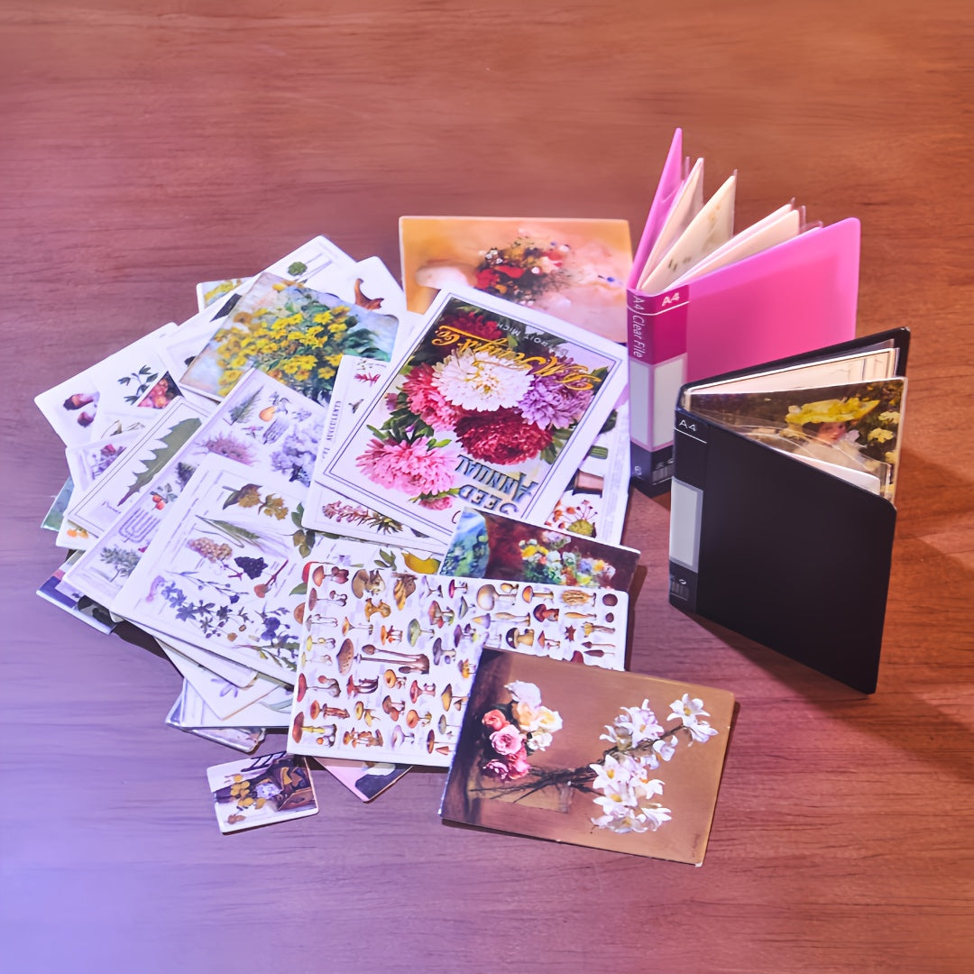 48-Piece Miniature Dollhouse Plant Posters & Flower Art Postcards with 2 Sets of A4 Office File Folder Miniature Scenes - Ideal for Creative Gifts and Unique Novelty Collectibles for Ages 14+
