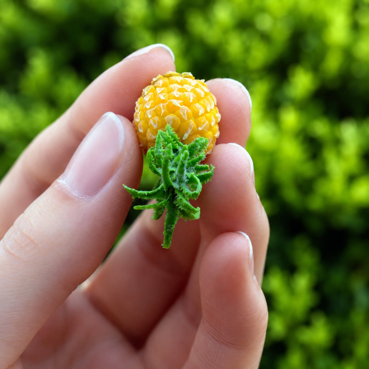 Miniature Pineapple - Hand-Sculpted 1:6 Scale Whole Pineapple with Textured Rind & Spiky Crown, Realistic Tropical Dollhouse Fruit for Blythe & Barbie Dioramas, Resin Jewelry & Polymer Clay Food
