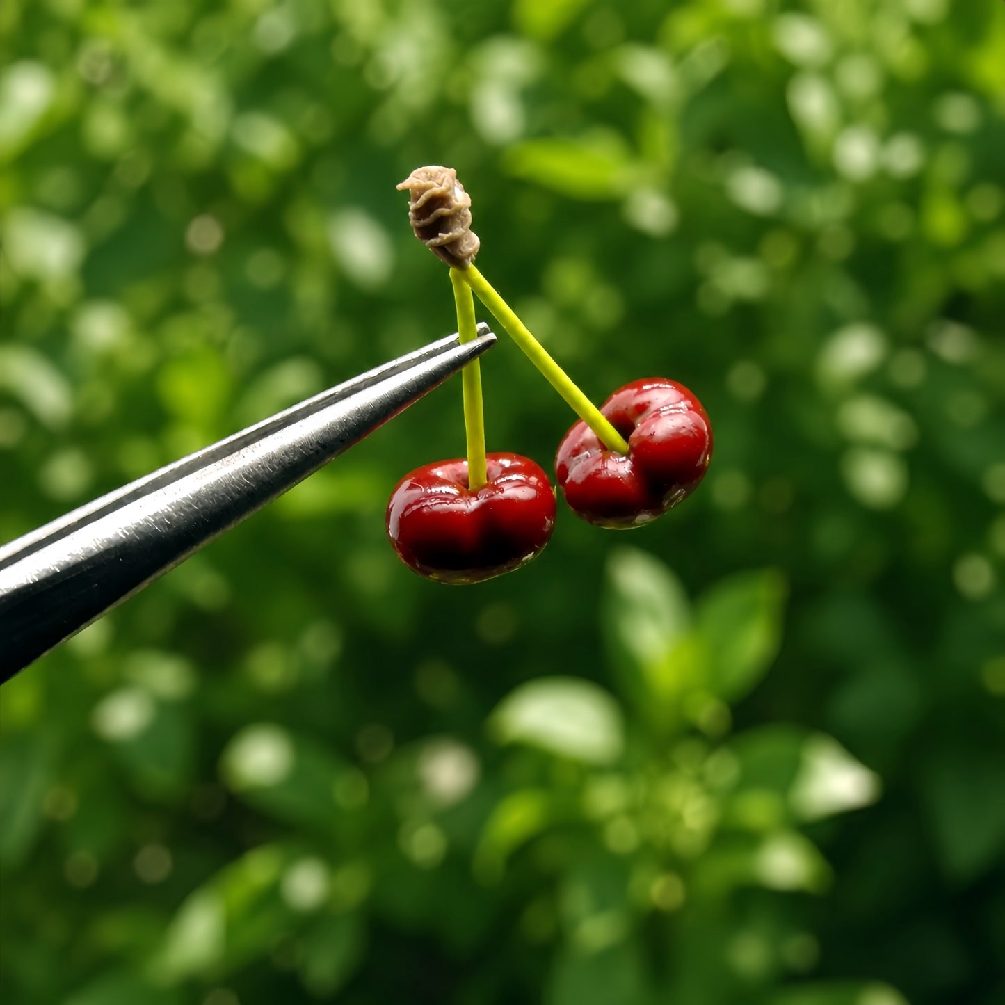 6Pcs Miniature Cherries(A set of two) - Hand-Sculpted 1:6 Scale Red Cherry Pairs on Stems, Glossy Dark-Red Fruit, Realistic Dollhouse Fruit for Blythe & Barbie Dioramas, Resin Jewelry & Polymer Clay Food