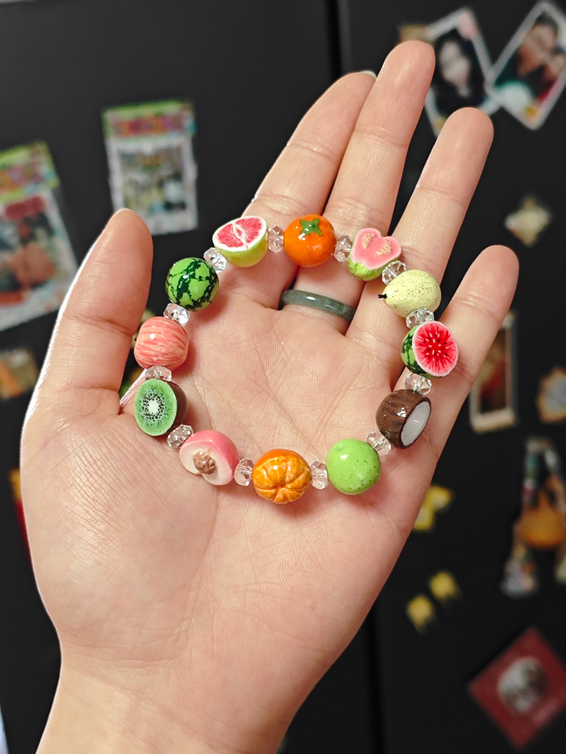 miniature fruit charm bracelet with watermelon and kiwi fdmini
