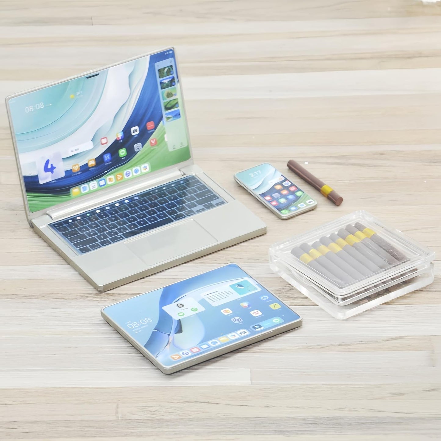 Dollhouse Decoration Miniature Accessories Dollhouse Worlds Smallest Computer Laptop Tablet Phone Simulation Accessories for Doll 1:6 1:12 Miniatures Play Set
